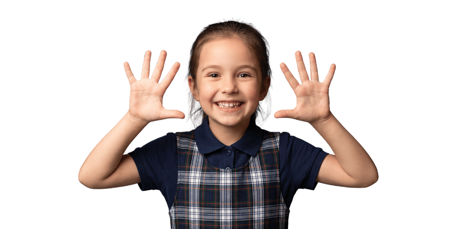 Smiling school girl showing ten fingers